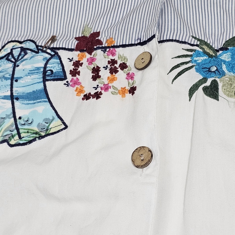 Vintage Bill Blass Shirt Women's Sz M Embroidered Button Up  White Art To Wear - Picture 9 of 14